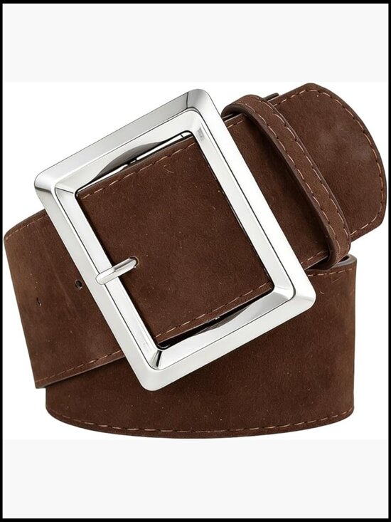 Wide Suede Leather Belt for Dresses, Thick Retro Style with Silver Buckle main image 6